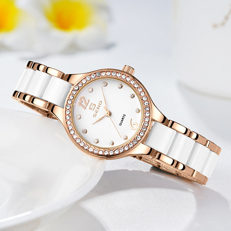 Reloj de pulsera impermeable de cerámica para mujer