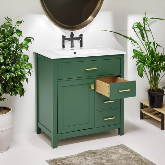 30-Inch Green Bathroom Vanity with Ceramic Sink and Ample Storage - Ideal Choice for Small Bathrooms by eprolo