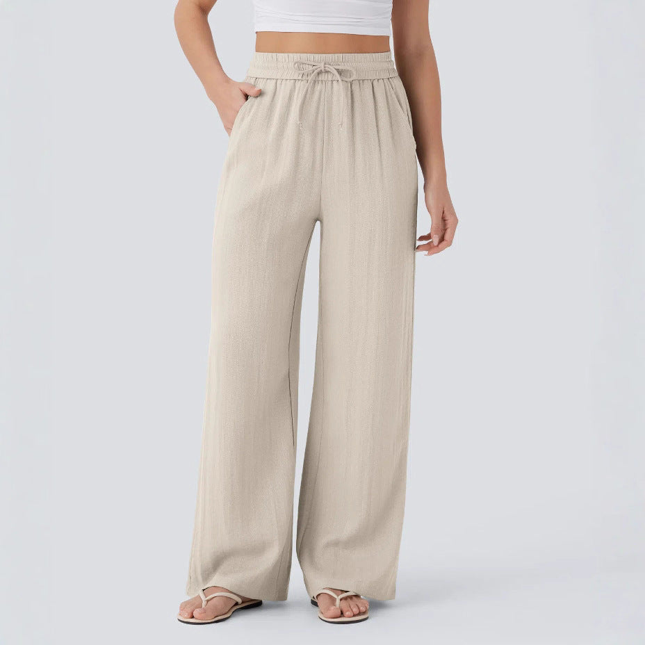 Pantalon décontracté large à cordon de serrage de couleur unie pour femme