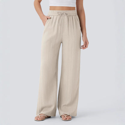 Pantalon décontracté large à cordon de serrage de couleur unie pour femme