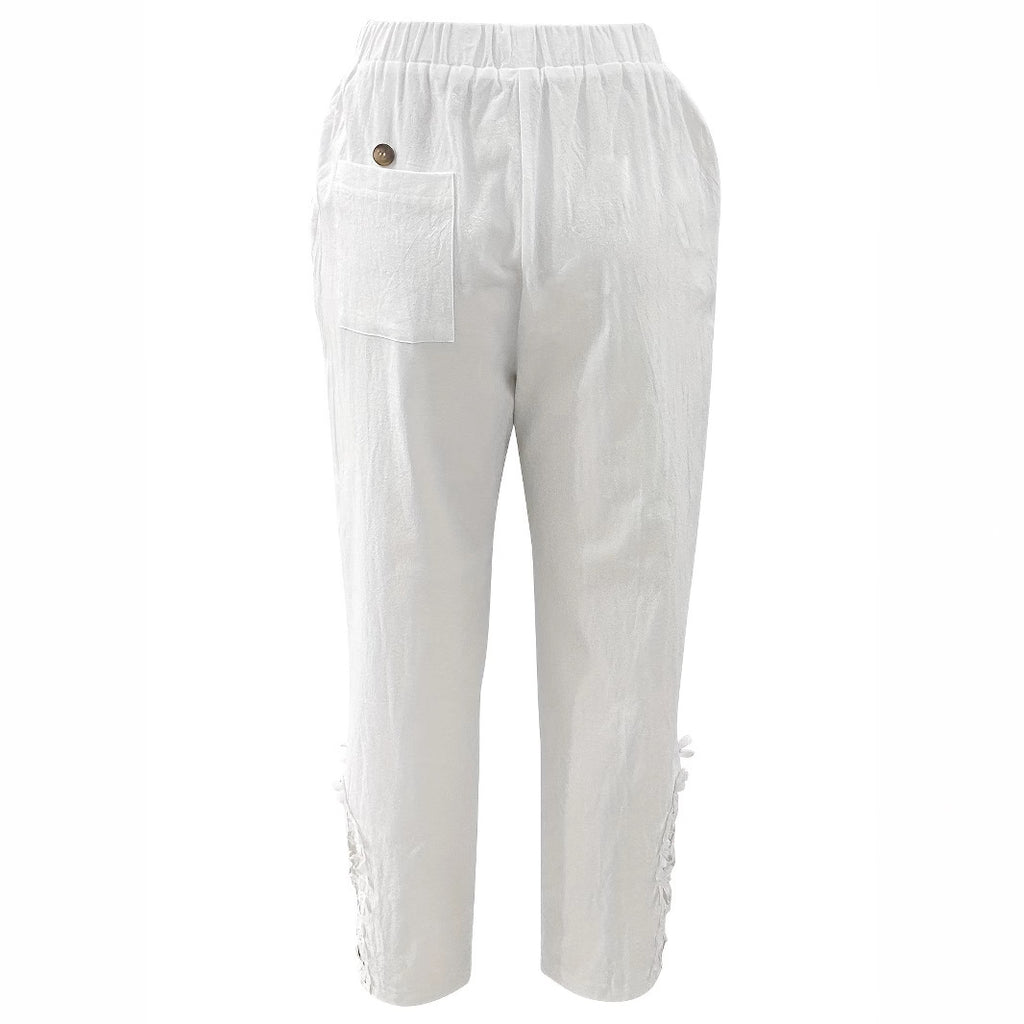 Pantalon droit décontracté en dentelle avec cordon de serrage pour femme
