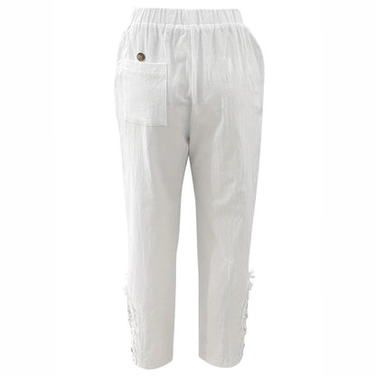 Pantalon droit décontracté en dentelle avec cordon de serrage pour femme