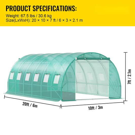 Walk-in Tunnel Greenhouse, 20 X 10 X 7 Ft