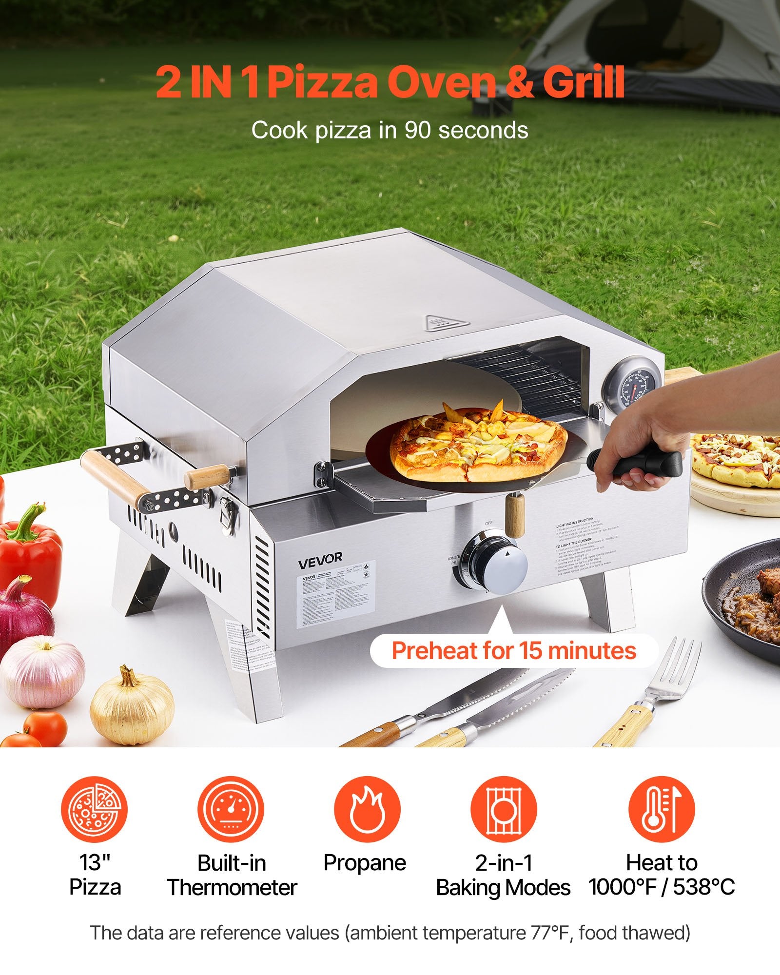 Outdoor Pizza Oven, 13 In Gas Fired Pizza-Maker