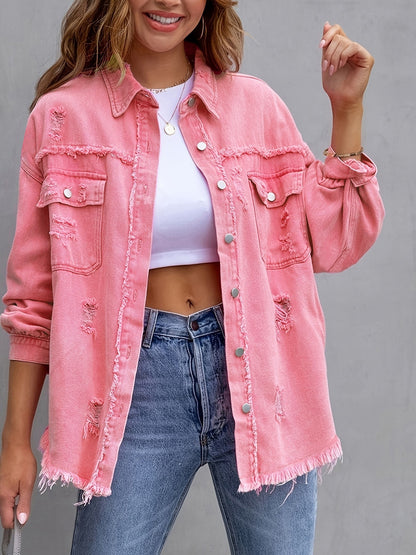 Mode Déchiré Chemise Veste Femme Automne Et Printemps Hauts Décontractés Vêtements Pour Femmes