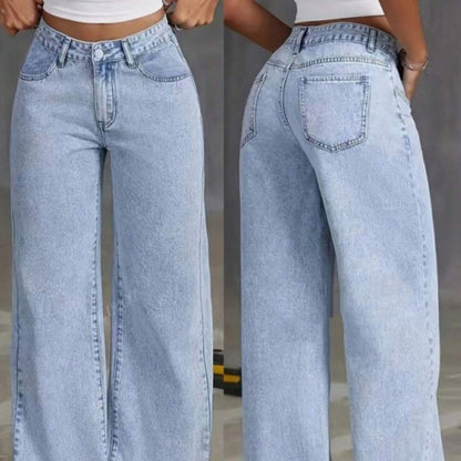 Jean droit taille haute style doux et épicé