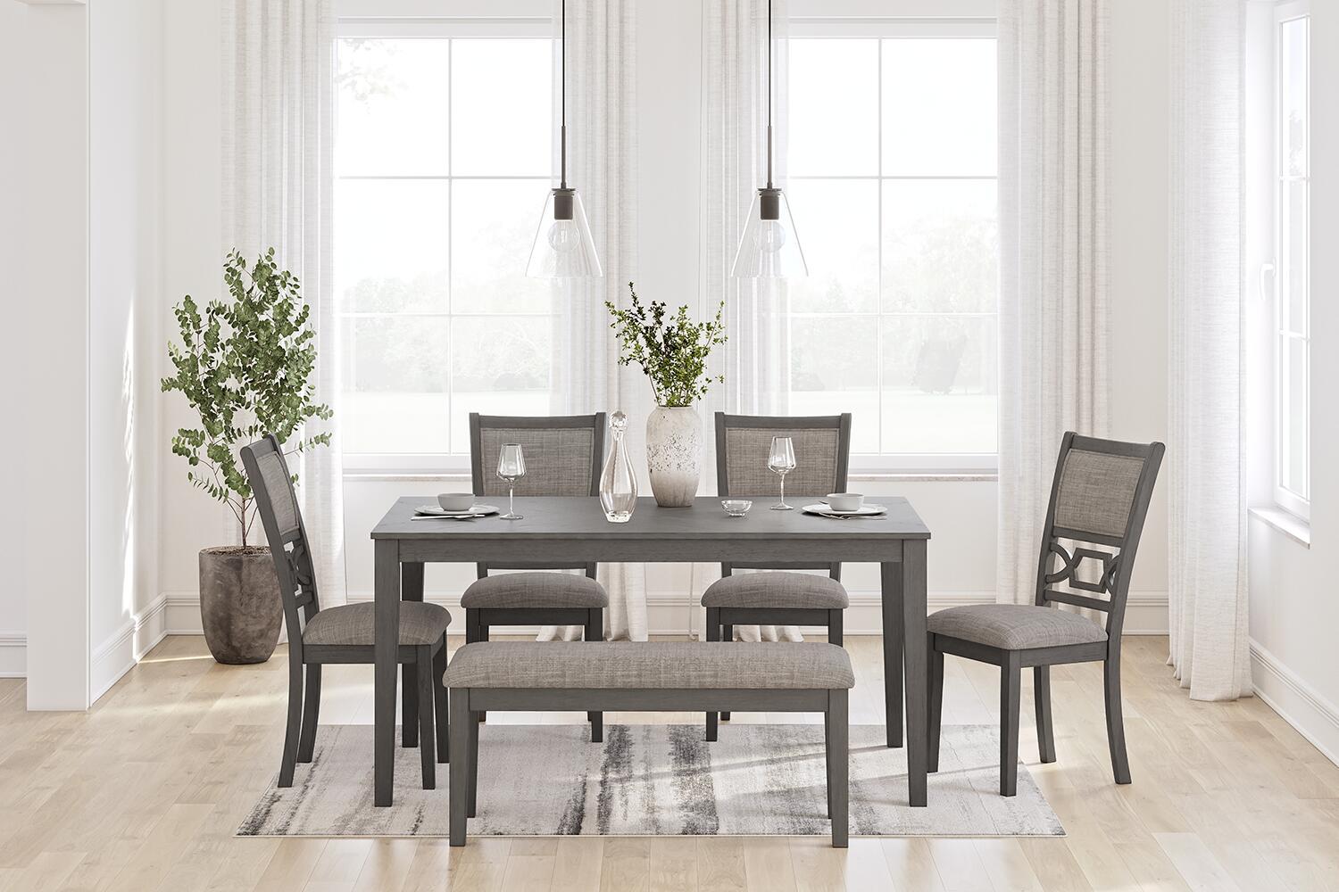 Wrenning 6-Piece Gray Dining Room Table Set with Furniture-2