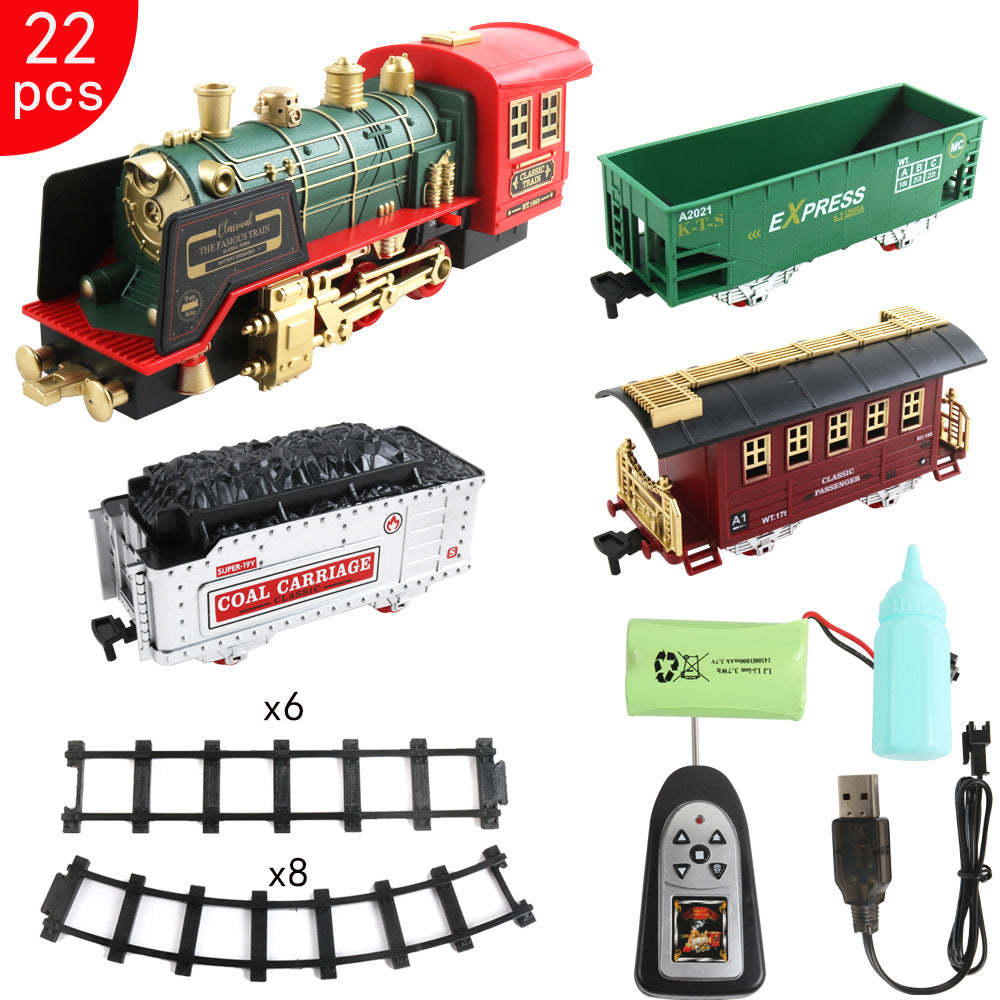 Voiture télécommandée sur rail, fumée, musique, lumière, train de Noël rechargeable, jouets pour enfants
