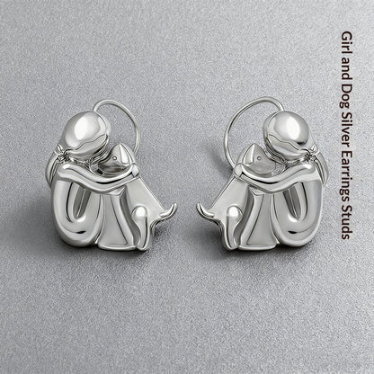 Ensemble de boucles d'oreilles Fillette et Chien s'enlaçant