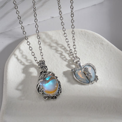 Collier ornement Pierre de lune Fendu Amour Femme