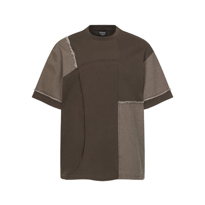 T-shirt à manches courtes à franges et à blocs de couleur irréguliers