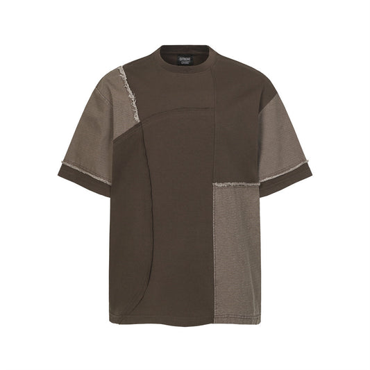 T-shirt à manches courtes à franges et à blocs de couleur irréguliers