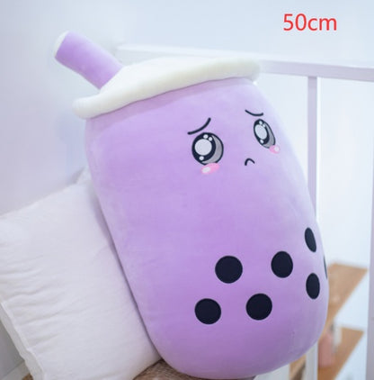 Peluche Boisson Fruitée Mignonne en Forme de Fraise Lait Thé Peluche Jouet Tasse à Thé Boba Oreiller Coussin Thé aux Perles Cadeau pour Enfants