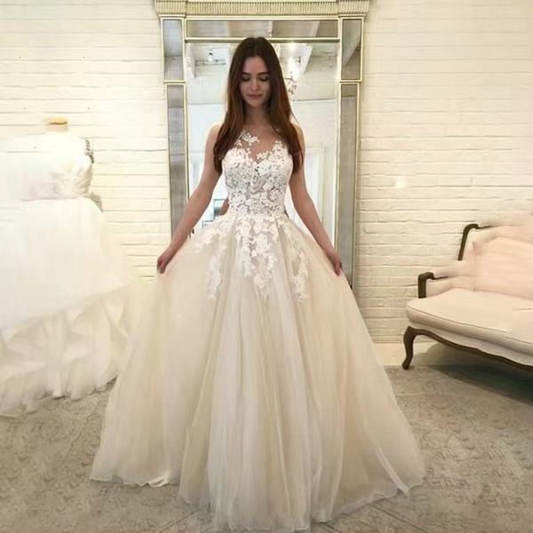 Vestido de novia sin mangas de encaje con flores para mujer
