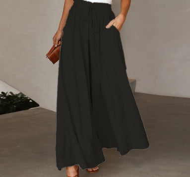 Pantalon long taille haute et large pour femme avec ceinture élastique