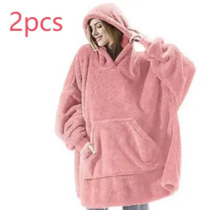 Hoodie fleece pullover, pink oversized with large front pocket, AdTec 2pcs set