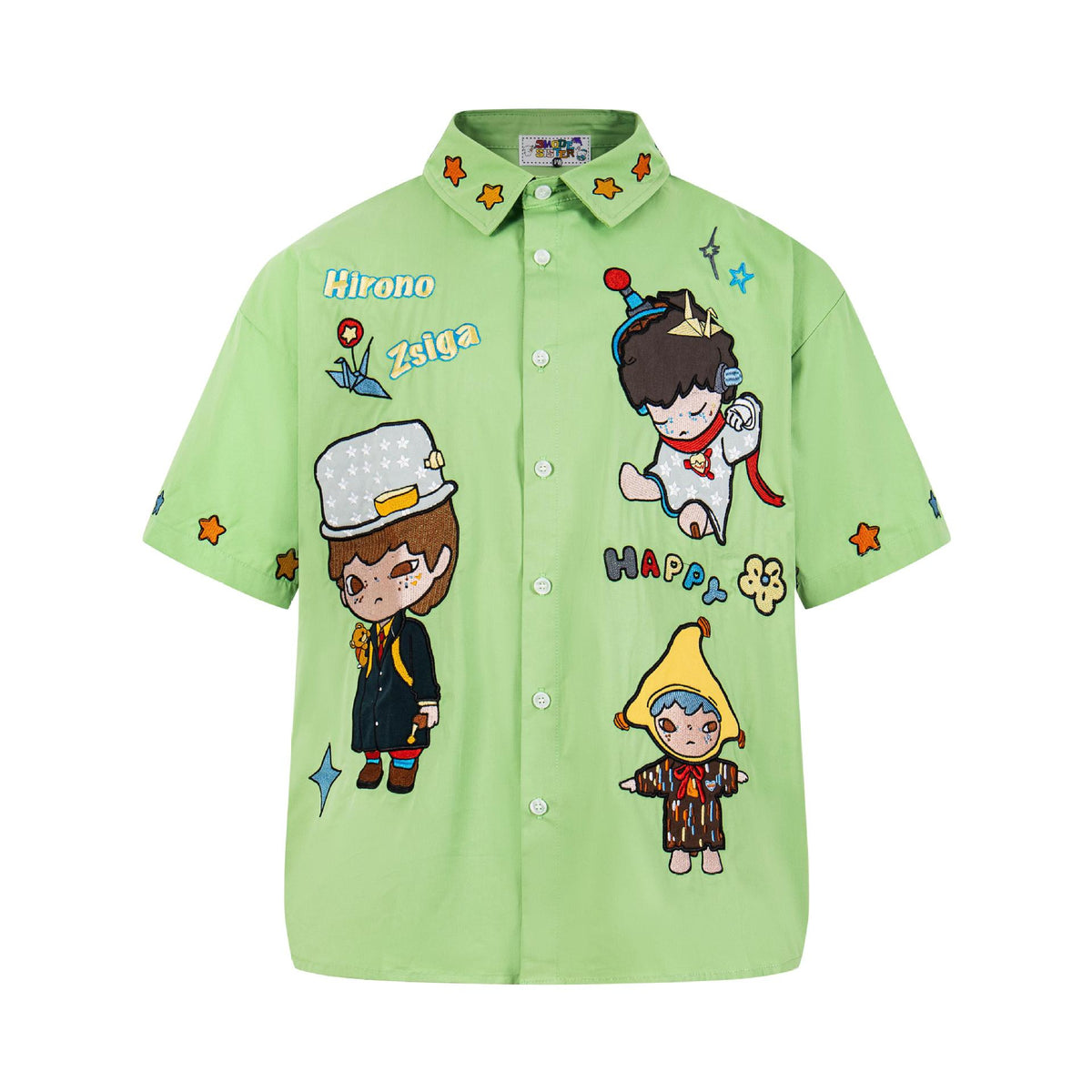 Star Boy Embroidered Short Sleeve Shirt with Patchwork