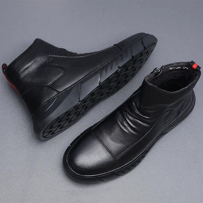 UrbanWalk Black Classic High Top Boots, smooth PU, pair with rugged outsole