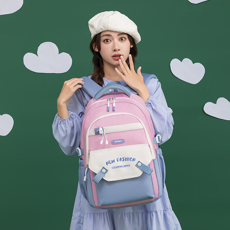 Nouveau Sac d'école d'étudiant Sac à dos de couleur contrastée coloré