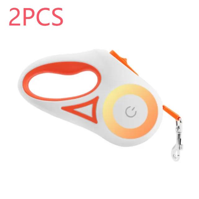 AdTec dog retractable leash set, 2-pcs, white handheld unit with orange accents and metal clip