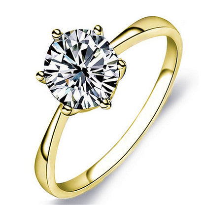 Bague à six griffes en zircon platine plaqué or