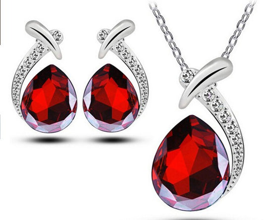 Juego de pendientes de cadena de clavícula estilo coreano con collar de cristal en forma de gota de agua