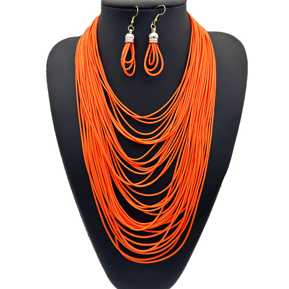 Ensemble collier gland multi-couches en cordon ciré
