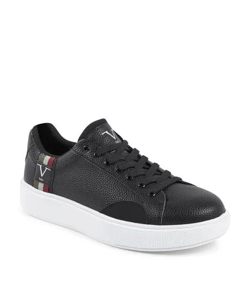V Italia men's sneaker in black with white sole and textured leather upper
