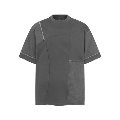 T-shirt à manches courtes à franges et à blocs de couleur irréguliers
