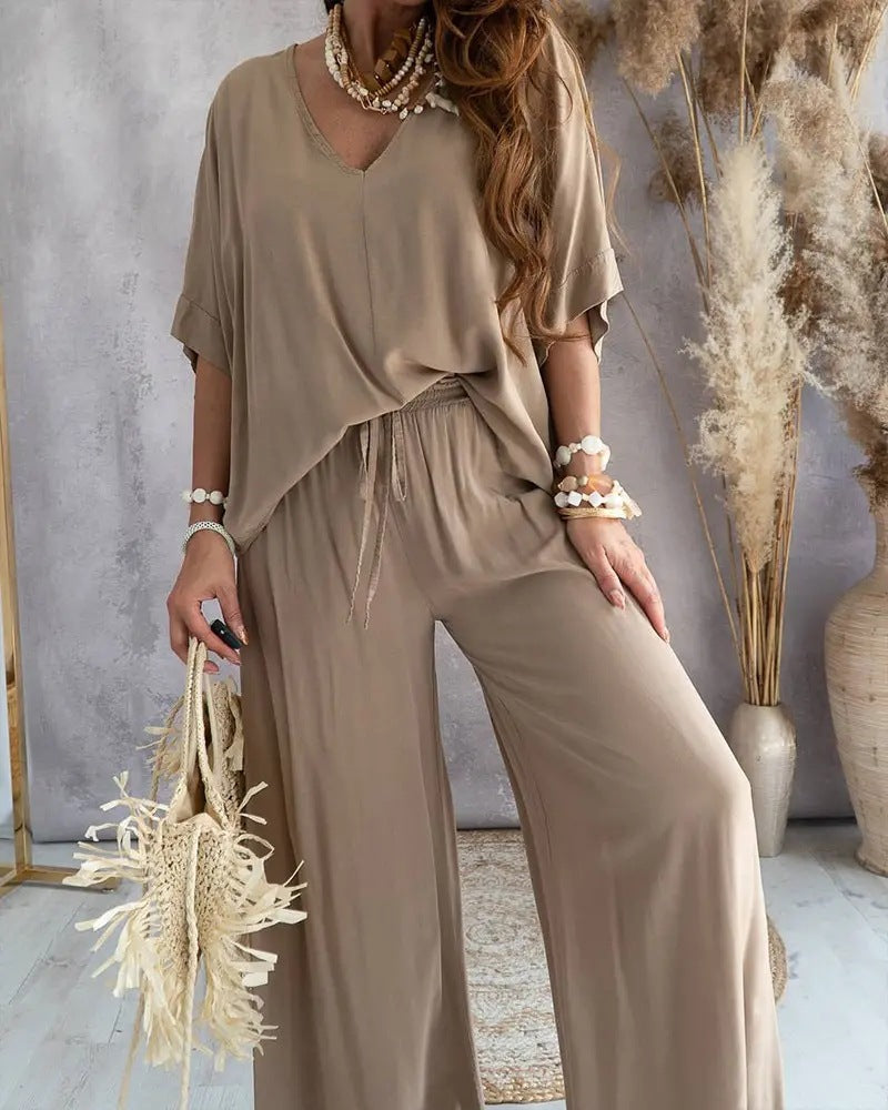 Ensemble pantalon et haut chauve-souris décontracté pour femme