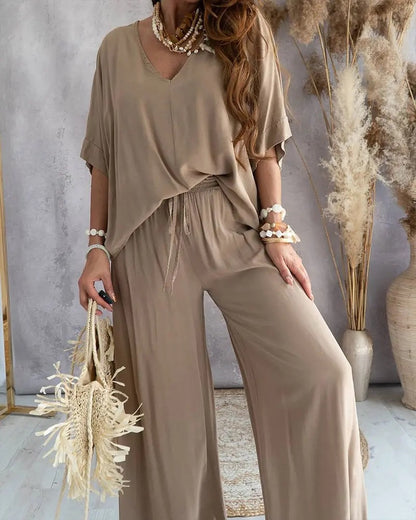 Ensemble pantalon et haut chauve-souris décontracté pour femme