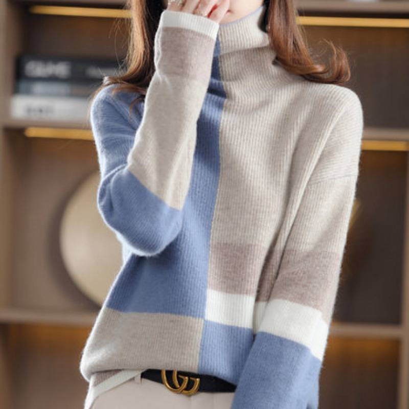 Jersey de cuello alto de punto holgado y estilo informal que adelgaza
