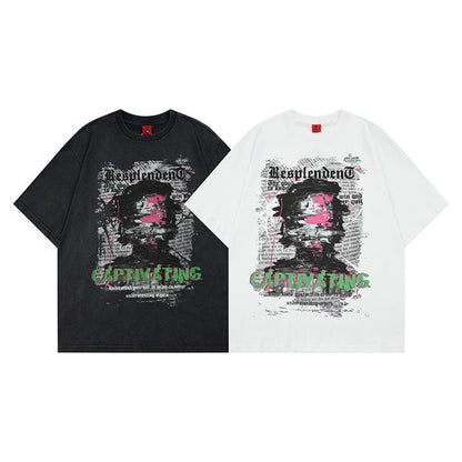 T-shirt ample à manches courtes et motifs graffiti abstraits