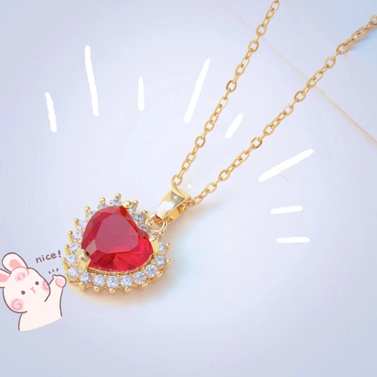 Collier Cœur Rubis Pendentif Micro-incrusté Tendance