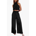Ensemble 2 pièces d'été décontracté pour femme : haut sans manches court et pantalon large