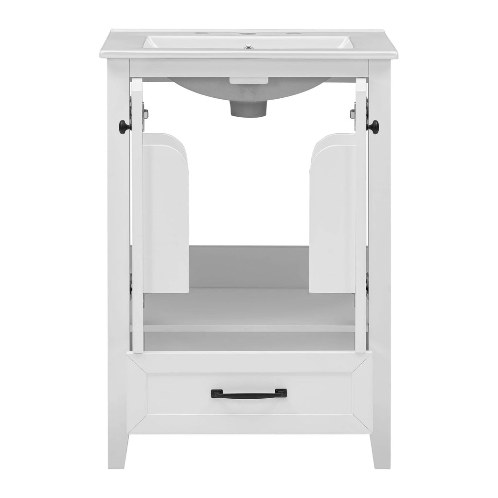 24" Bathroom Vanity with Sink, Bathroom Vanity Cabinet with One Drawer and Doors, Solid Wood and MDF, White by eprolo