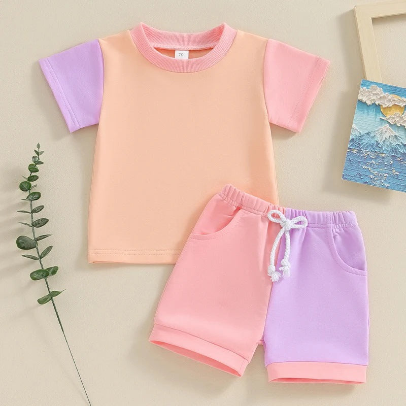 Ensemble deux pièces T-shirt manches courtes et short assortis couleurs mignonnes