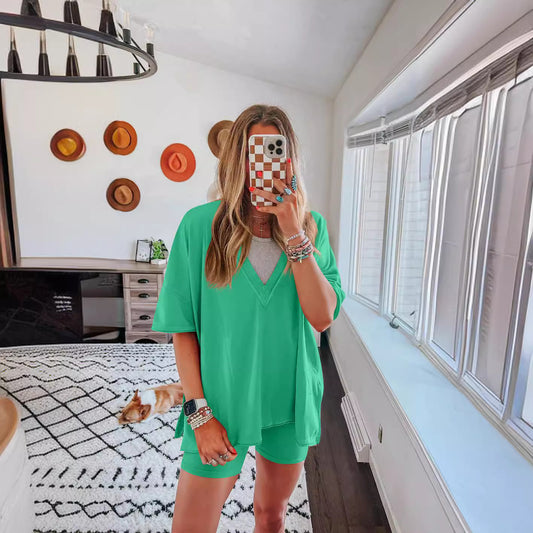 Women's Fashion Casual Short-sleeved Shorts Two-piece Suit