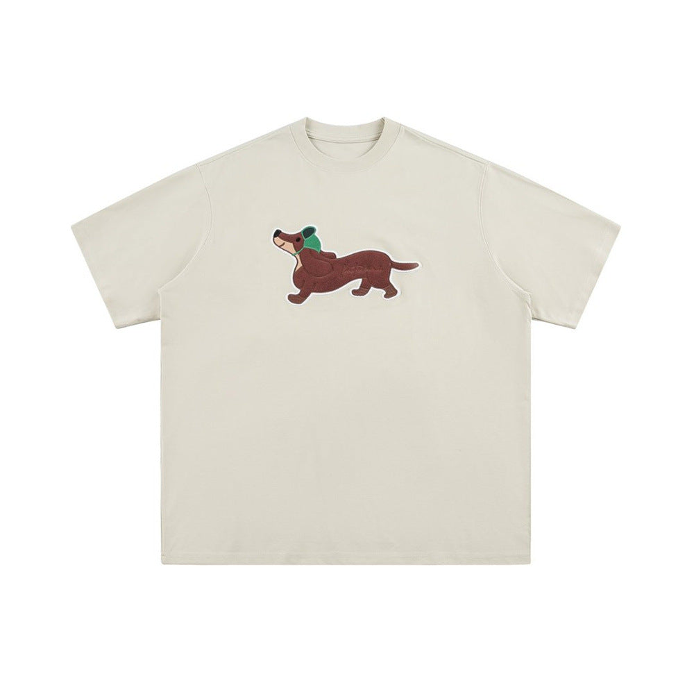 Chemise brodée chien 100 % coton manches courtes