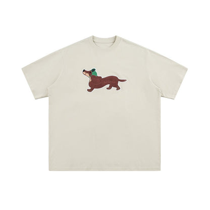 Dog embroidery pure cotton short sleeved shirt