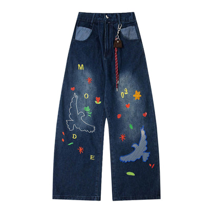 Dapeng Embroidered Cowboy Bending Knife Pants