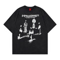 Vintage dark portrait printed short sleeved shirt