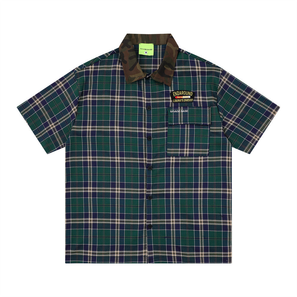 Loose plaid short sleeved shirt