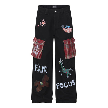 Pantalon en jean décontracté à jambes larges pour femme
