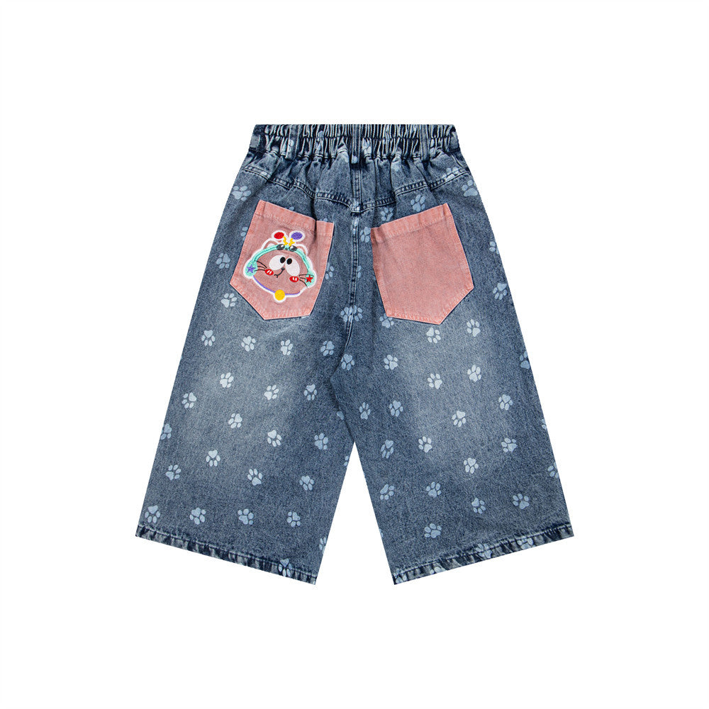 Pantalones cortos vaqueros con dibujos de gatos