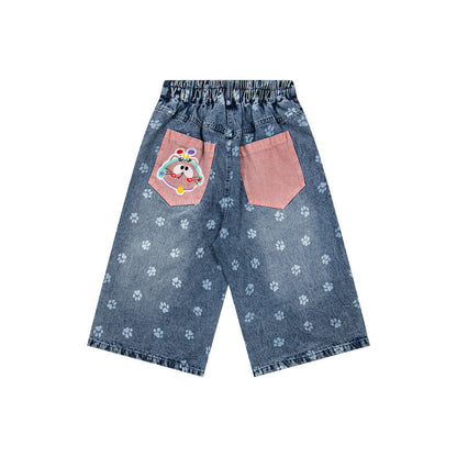 Pantalones cortos vaqueros con dibujos de gatos