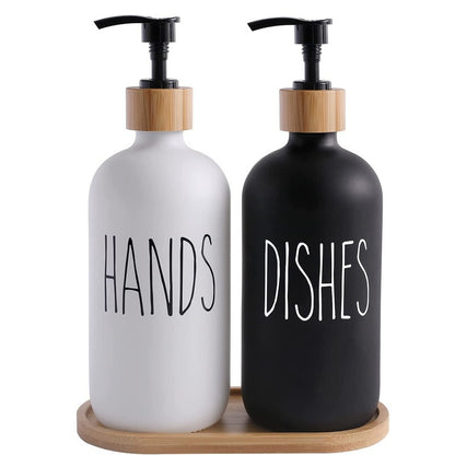 Glass 500ml Boston hand soap pump black and white split bottle wooden cap soap dispenser shampoo bottle by eprolo