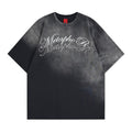 Camiseta de manga corta con estampado de letras en caliente y teñido en aerosol