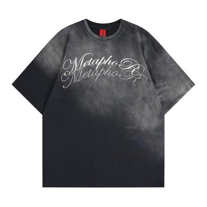 T-shirt à manches courtes avec lettrage estampé à chaud et teinture par pulvérisation