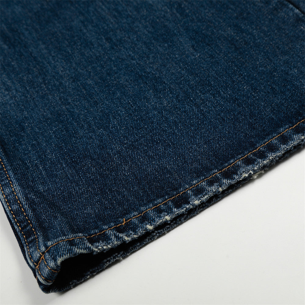 Washed denim straight leg pants